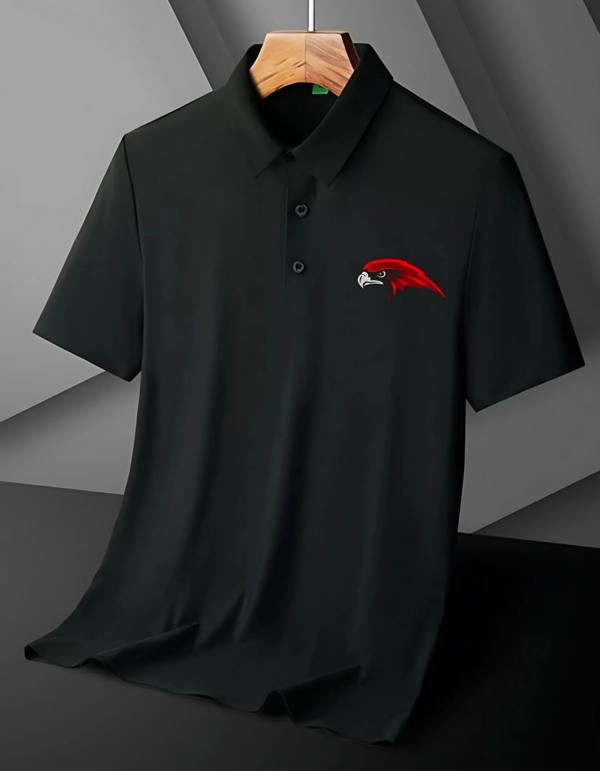 Customizable Black Polo T-Shirt with Red Hawk Logo