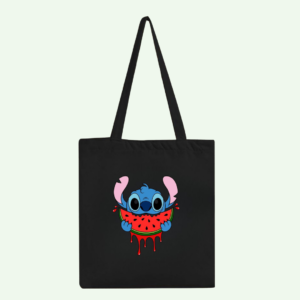 🍉 Stitch Watermelon Delight Black Tote Bag