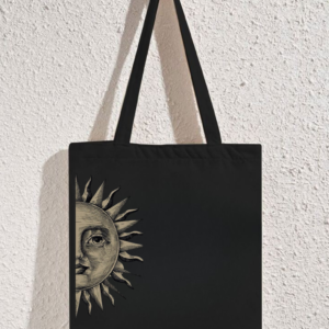 Black Cotton Tote Bag with Aesthetic Half Sun Print – Eco-Friendly Reusable Canvas Bag for Daily Use, Shopping, Gifting & Styling