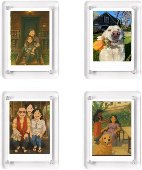 Clear Acrylic Magnetic Photo Frame – Custom Cartoon & Pet Portrait Display for Home, Office & Gifting