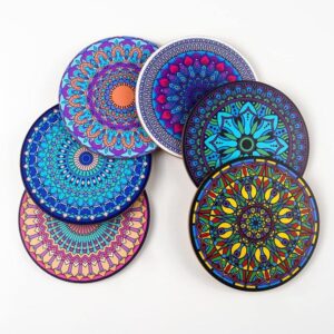 Mandala Wooden Coasters Set of 2 – Vibrant Waterproof Table Coasters for Home, Office & Gifts