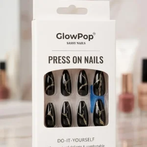 press on nails – glow pop sassy nails (12 pcs) neutral & comfortable