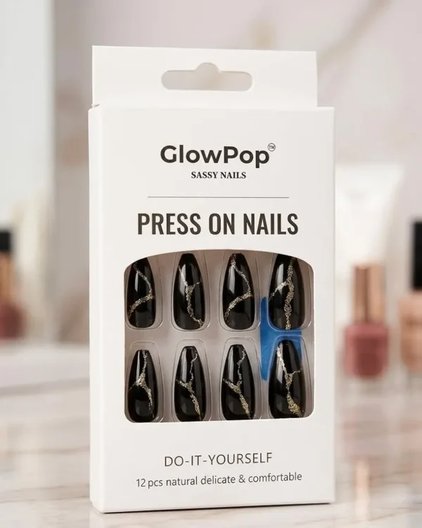 press on nails – glow pop sassy nails (12 pcs) neutral & comfortable