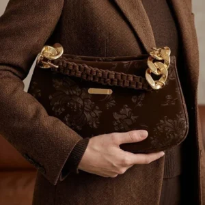 luxury brown floral chain strap shoulder bag