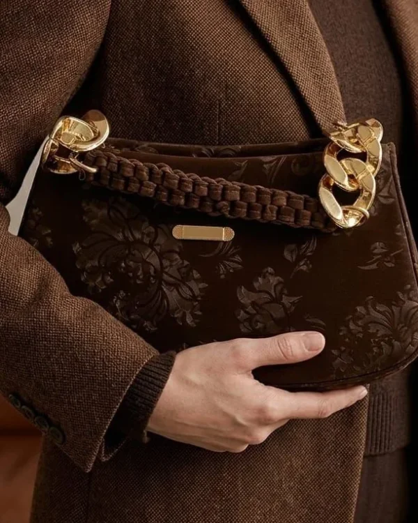 luxury brown floral chain strap shoulder bag