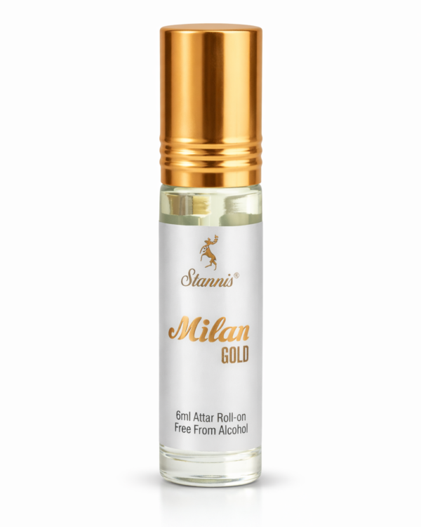 stannis milan gold attar roll on 6 ml long lasting alcohol free fragrance for women and men pocket perfume travel friendly