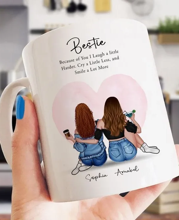 personalized best friend mug | custom illustration gift for bestie | long distance friendship cup