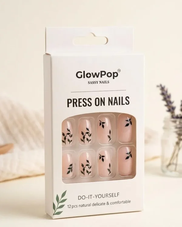 press on nails – glow pop sassy nails (12 pcs) neutral & comfortable