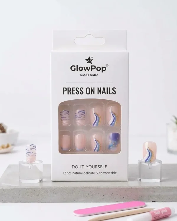 press on nails – glow pop sassy nails (12 pcs) neutral & comfortable