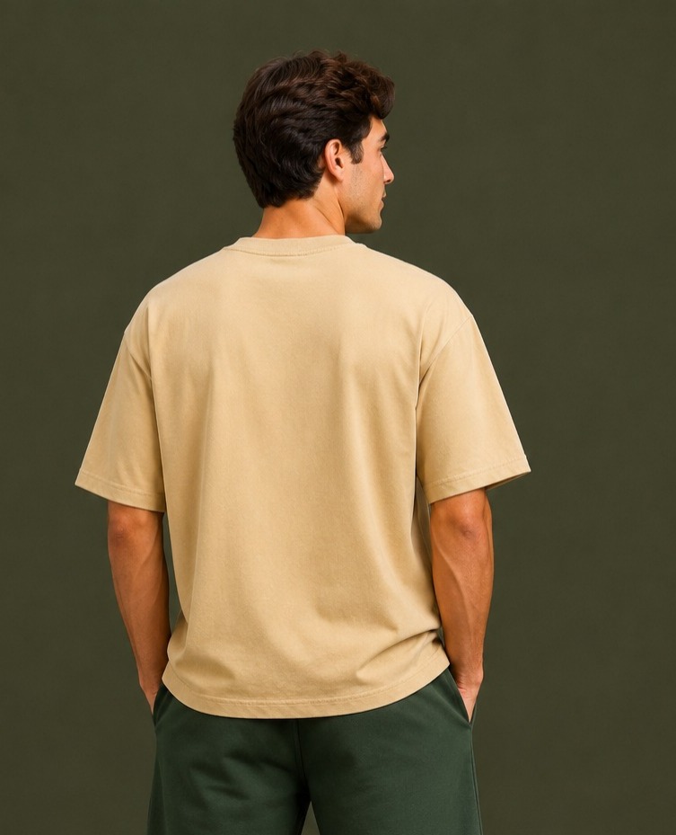 Beige Oversized Drop Shoulder T-Shirt for Men & Women | 210 GSM Cotton Terry Loopknit