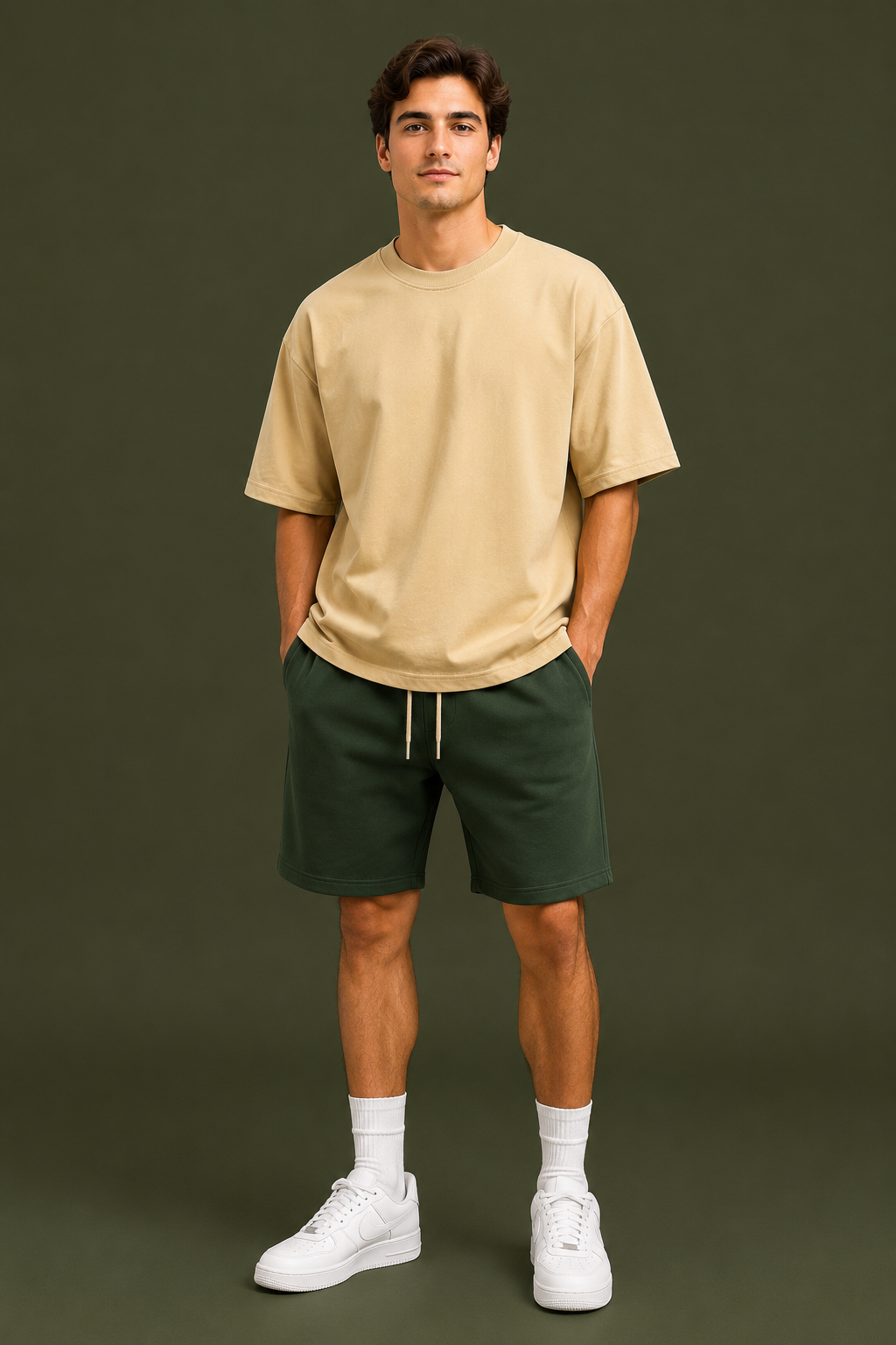 Beige Oversized Drop Shoulder T-Shirt for Men & Women | 210 GSM Cotton Terry Loopknit