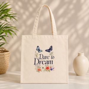 Dare to Dream printed cotton tote bag for women