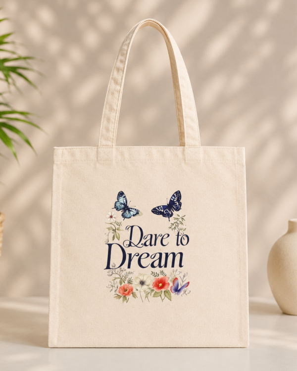 Dare to Dream printed cotton tote bag for women