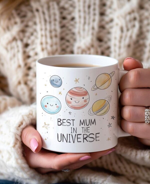 Best Mum Printed Ceramic Coffee Mug Gift for Mother with Cute Planet Design