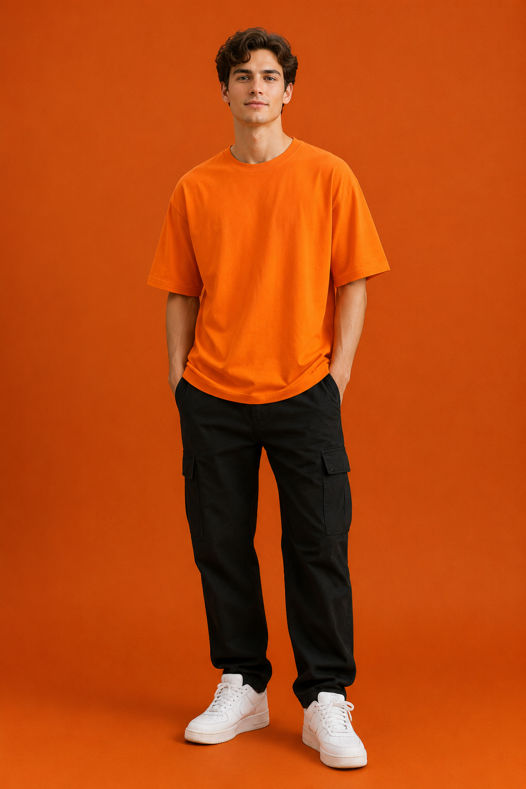 Orange Oversized Drop Shoulder T-Shirt for Men & Women | 210 GSM Cotton Terry Loopknit