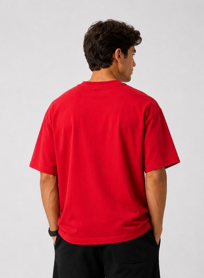 Red Oversized Drop Shoulder T-Shirt for Men & Women | 210 GSM Cotton Terry Loopknit
