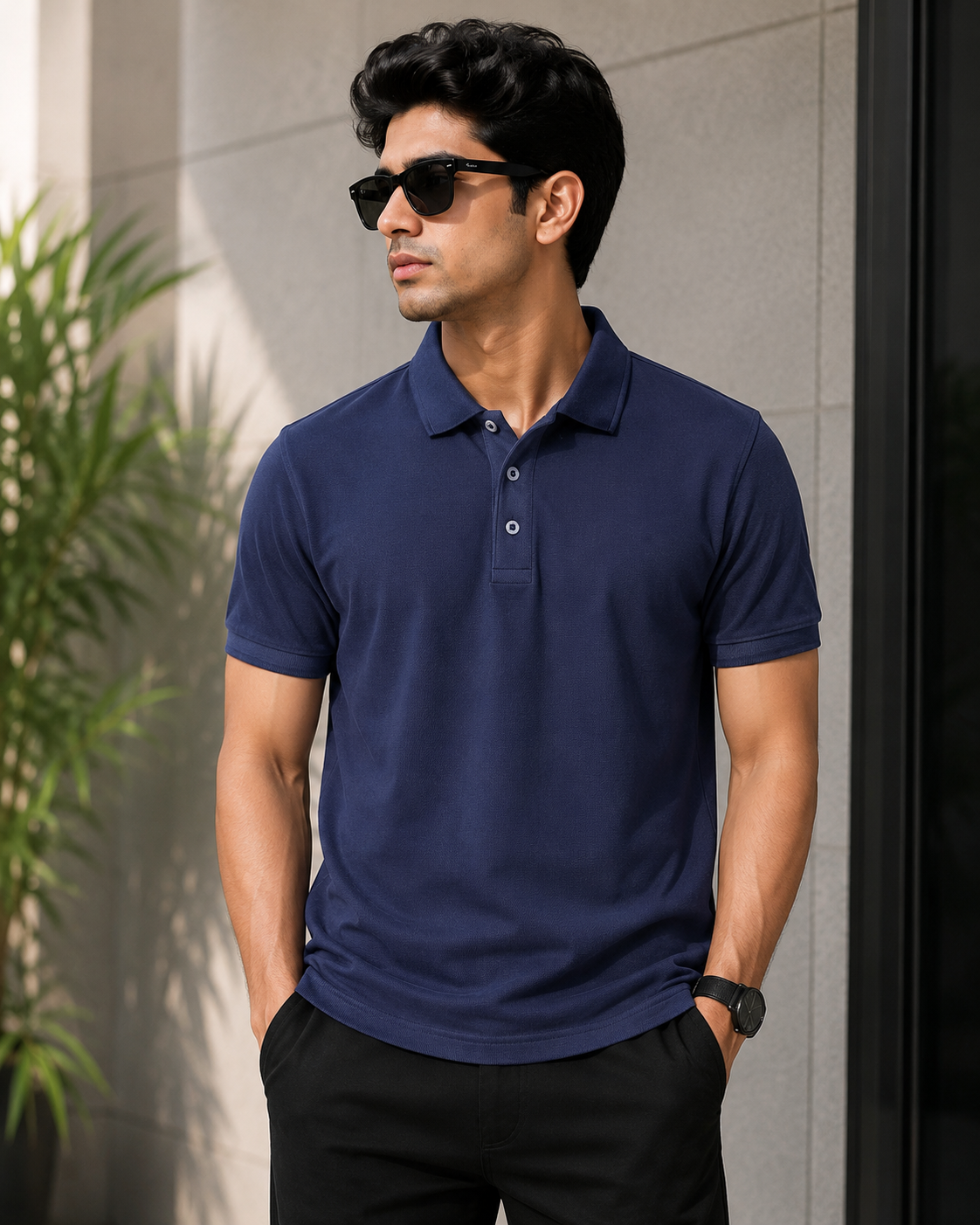 navy blue polo t shirt Plain navy blue honeycomb polo t shirt for men with collar design