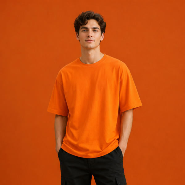 Orange Oversized Drop Shoulder T-Shirt for Men & Women | 210 GSM Cotton Terry Loopknit