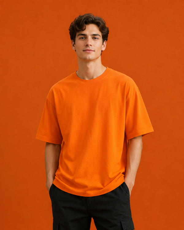 Orange Oversized Drop Shoulder T-Shirt for Men & Women | 210 GSM Cotton Terry Loopknit