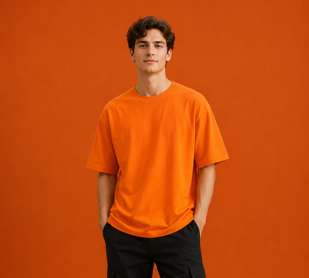Orange Oversized Drop Shoulder T-Shirt for Men & Women | 210 GSM Cotton Terry Loopknit