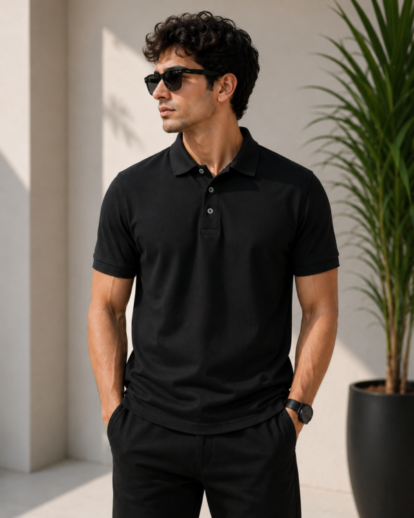 plain black polo t shirt for men