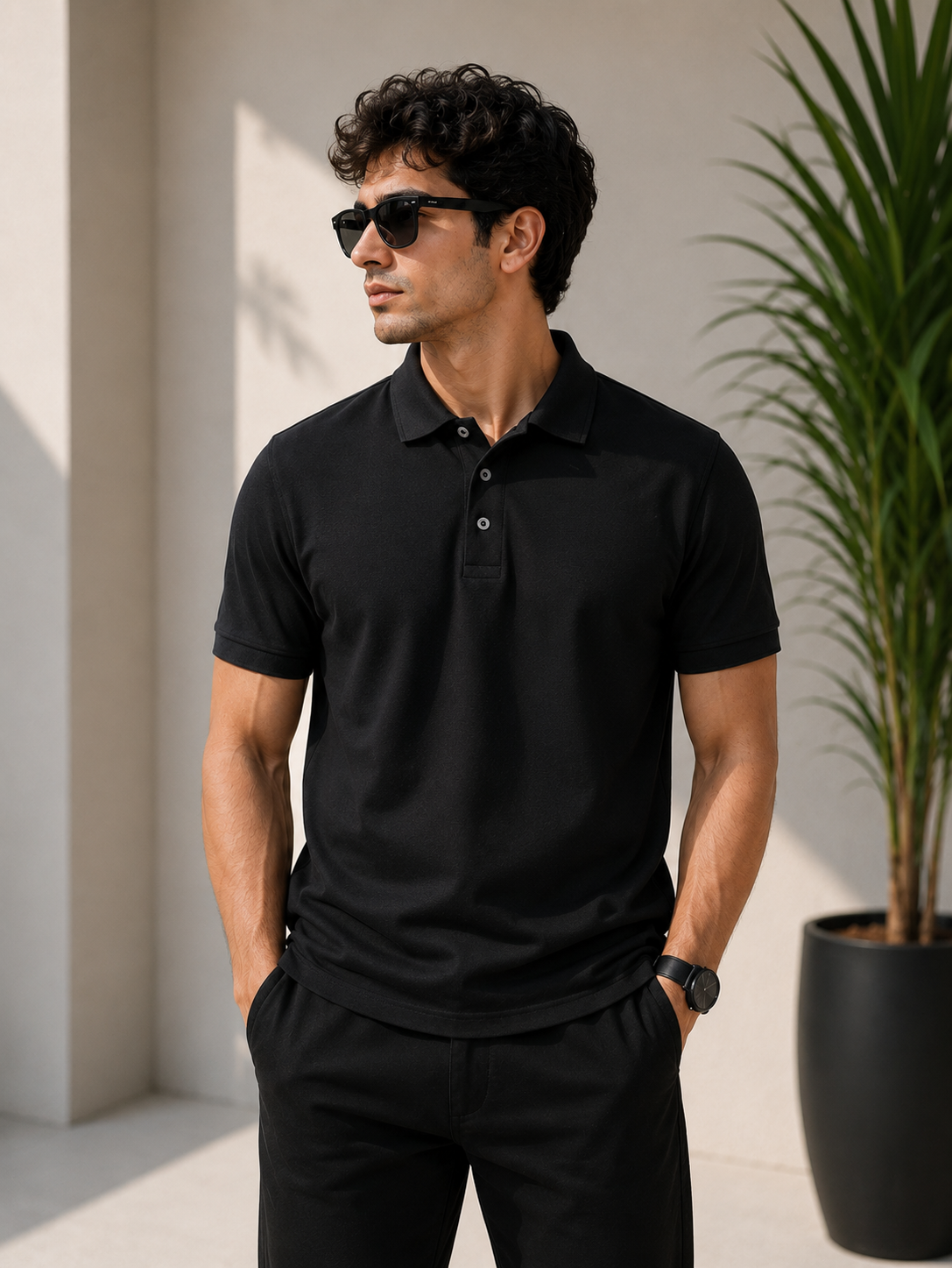 plain black polo t shirt for men