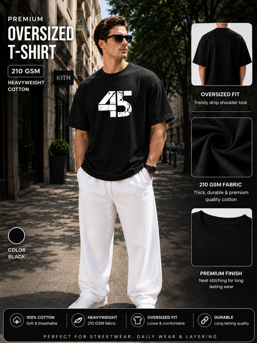 men black oversized t shirt | rohit sharma graphic back print