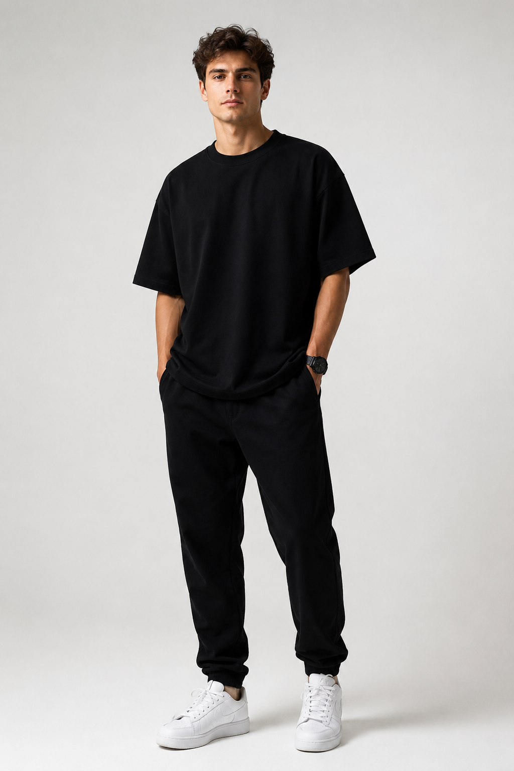 Men's Black Oversized T-Shirt | Drop Shoulder Streetwear T-Shirt