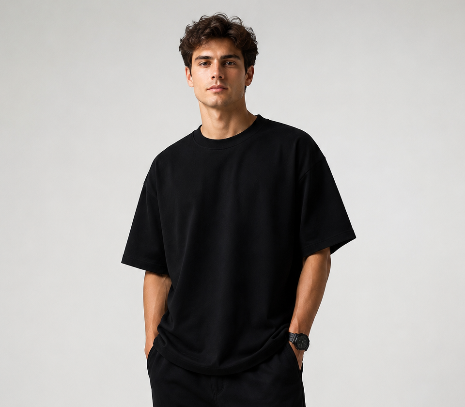 premium oversized black t shirt 210 gsm | heavyweight cotton loose fit streetwear