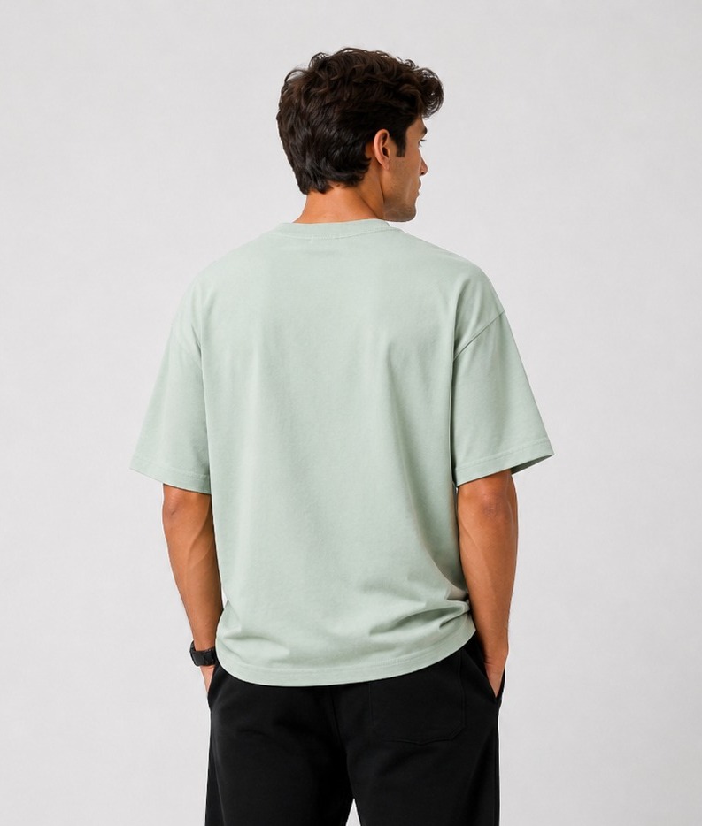 Sage Green Oversized Drop Shoulder T-Shirt for Men & Women | 210 GSM Cotton Terry Loopknit
