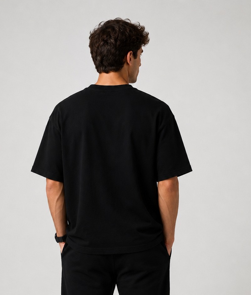 Men's Black Oversized T-Shirt | Drop Shoulder Streetwear T-Shirt