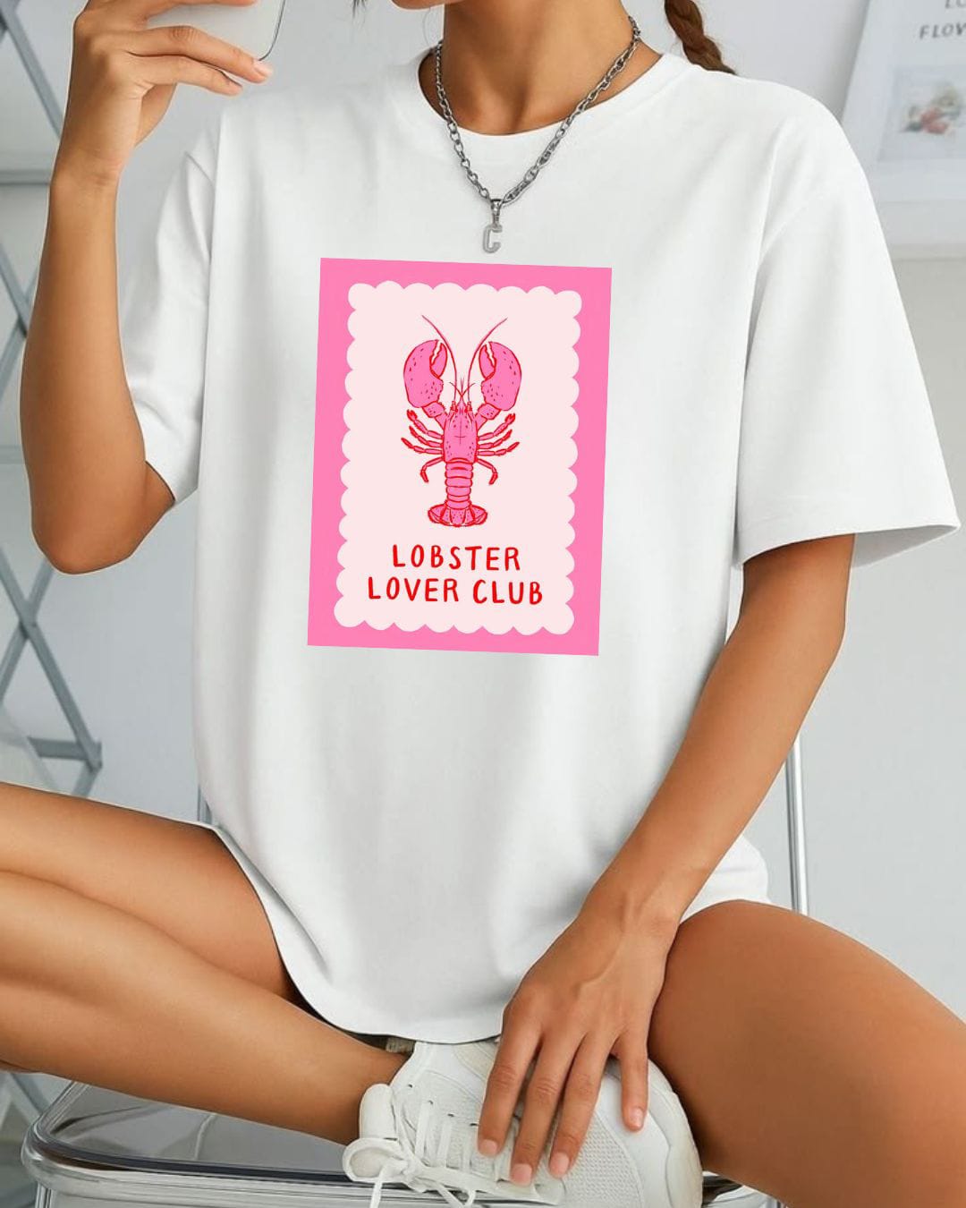 lobster lover club oversized t shirt for women | cute graphic printed t shirt