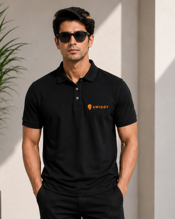 custom logo black polo t shirt