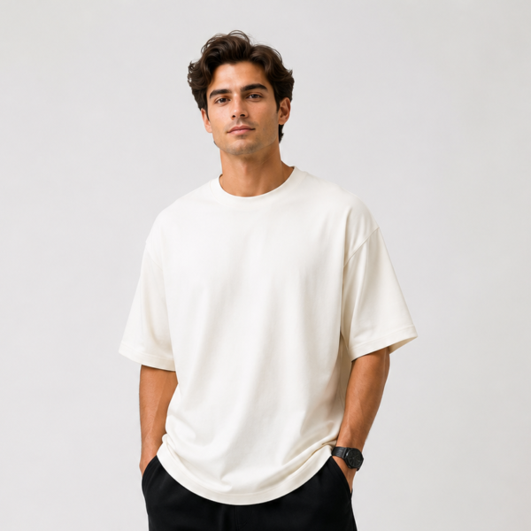 Off White Oversized Drop Shoulder T-Shirt for Men & Women | 210 GSM Cotton Terry Loopknit