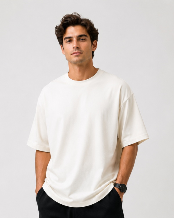 Off White Oversized Drop Shoulder T-Shirt for Men & Women | 210 GSM Cotton Terry Loopknit
