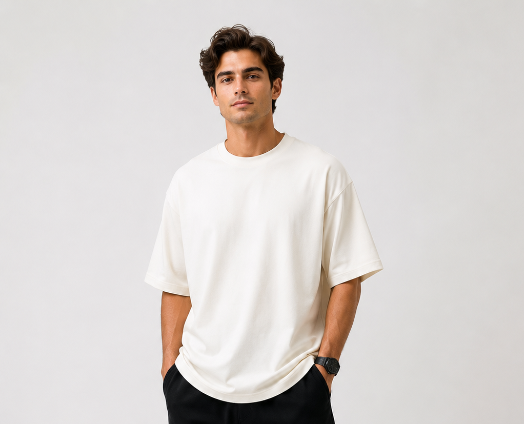 Off White Oversized Drop Shoulder T-Shirt for Men & Women | 210 GSM Cotton Terry Loopknit