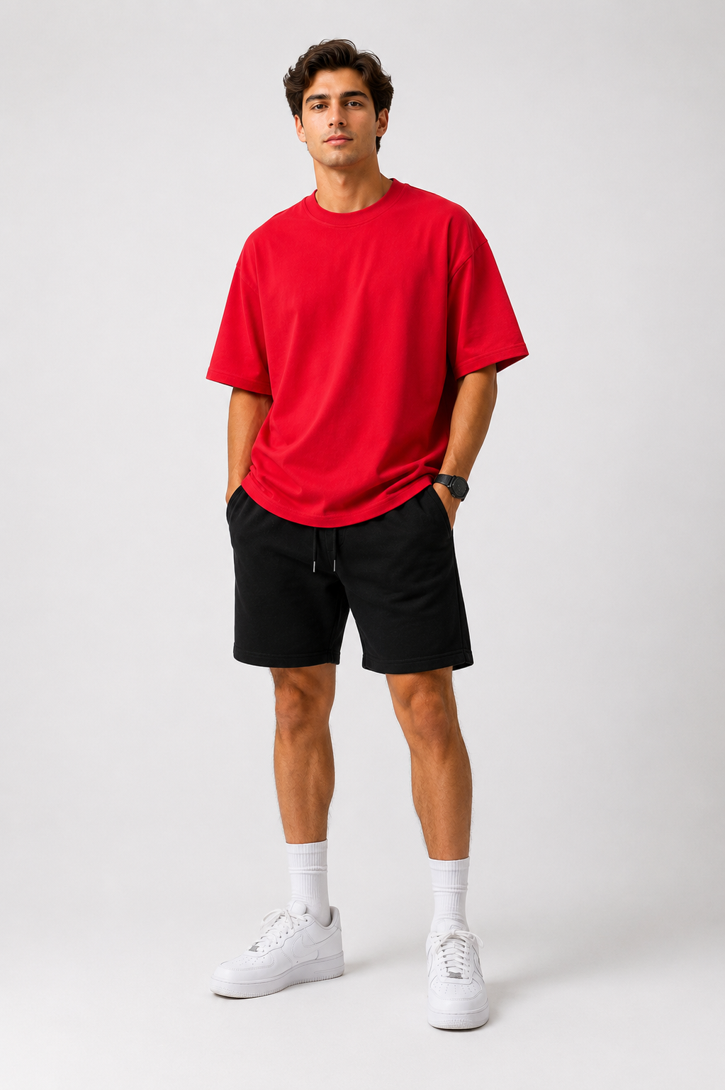 Red Oversized Drop Shoulder T-Shirt for Men & Women | 210 GSM Cotton Terry Loopknit