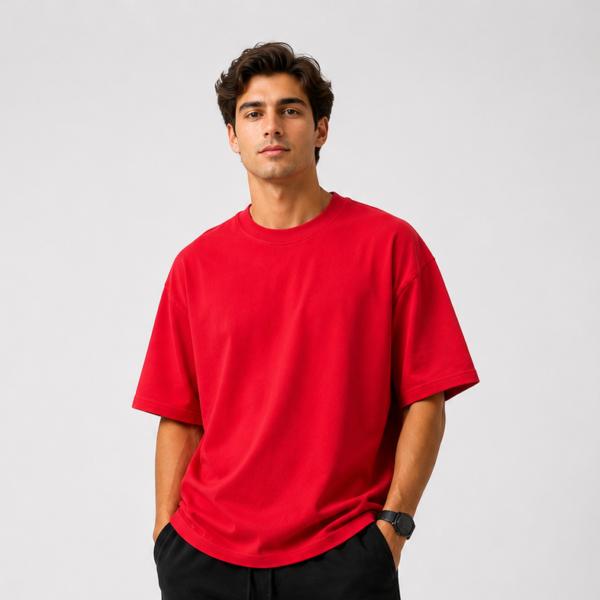 Red Oversized Drop Shoulder T-Shirt for Men & Women | 210 GSM Cotton Terry Loopknit