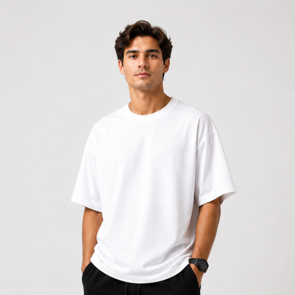 White Oversized Drop Shoulder T-Shirt for Men & Women | 210 GSM Cotton Terry Loopknit