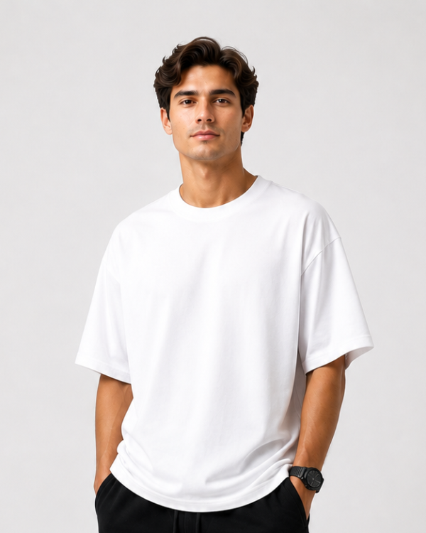 White Oversized Drop Shoulder T-Shirt for Men & Women | 210 GSM Cotton Terry Loopknit
