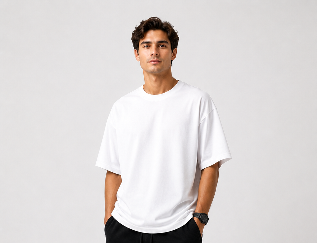 White Oversized Drop Shoulder T-Shirt for Men & Women | 210 GSM Cotton Terry Loopknit