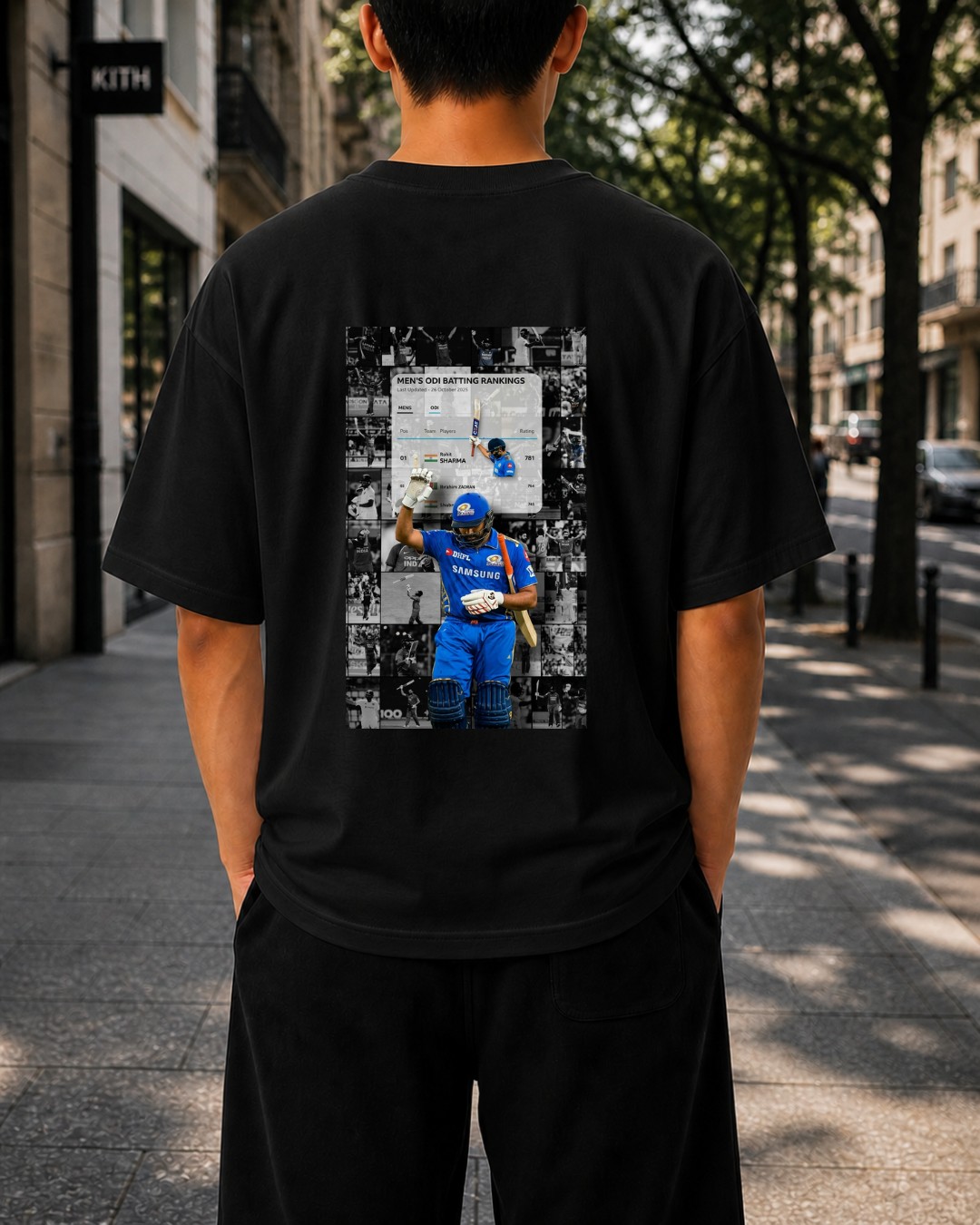 cricket fan graphic oversized t shirt Men black oversized t shirt with Rohit Sharma inspired back print design