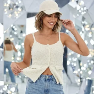 cream sleeveless button top for women stylish western |