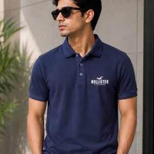 Premium navy blue custom logo polo t shirt for men