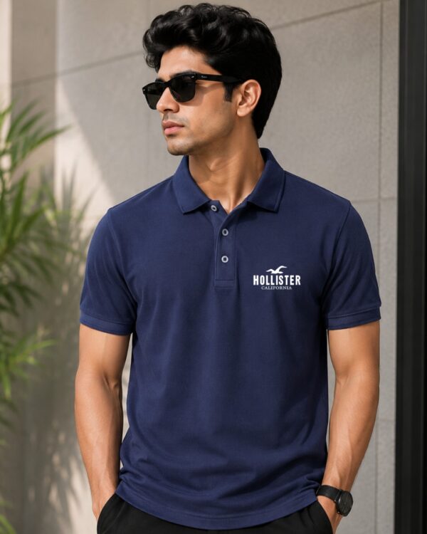Premium navy blue custom logo polo t shirt for men