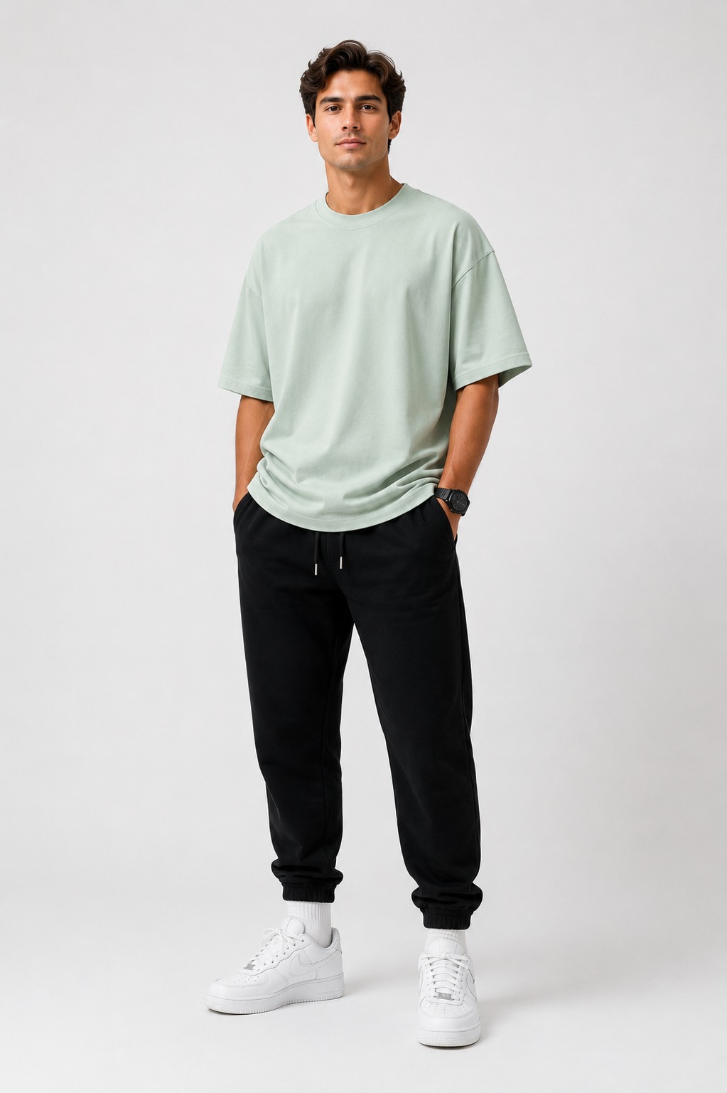 Sage Green Oversized Drop Shoulder T-Shirt for Men & Women | 210 GSM Cotton Terry Loopknit