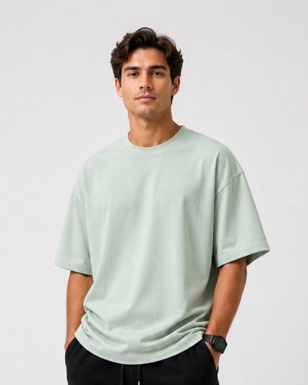 Sage Green Oversized Drop Shoulder T-Shirt for Men & Women | 210 GSM Cotton Terry Loopknit