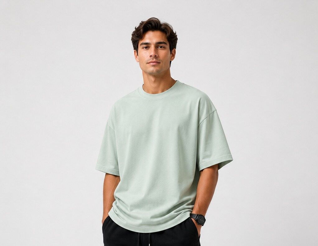 Sage Green Oversized Drop Shoulder T-Shirt for Men & Women | 210 GSM Cotton Terry Loopknit