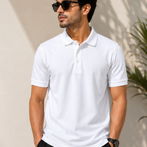 Plain white honeycomb polo t shirt for men with collar design