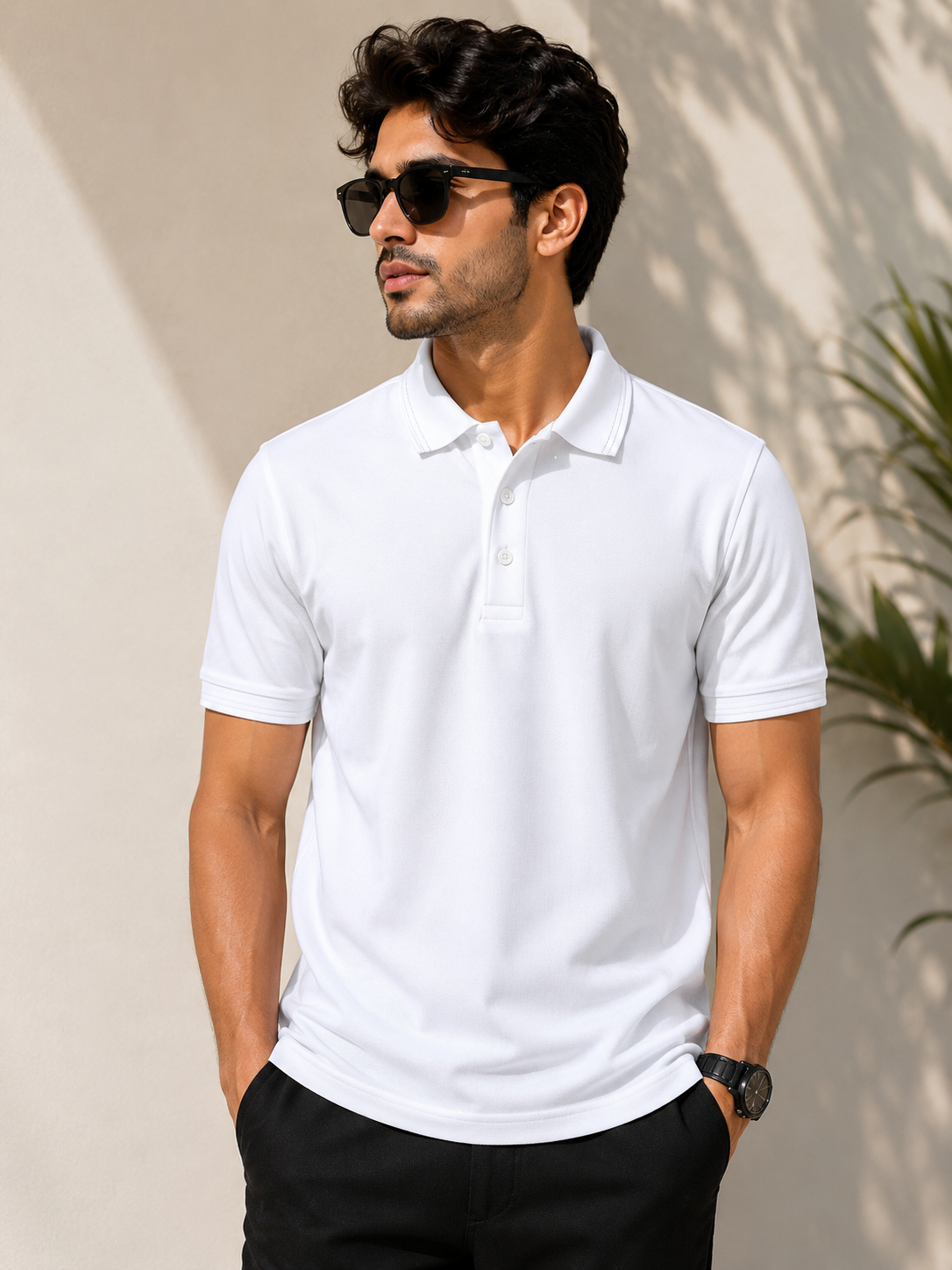 premium white polo t shirt Plain white honeycomb polo t shirt for men with collar design